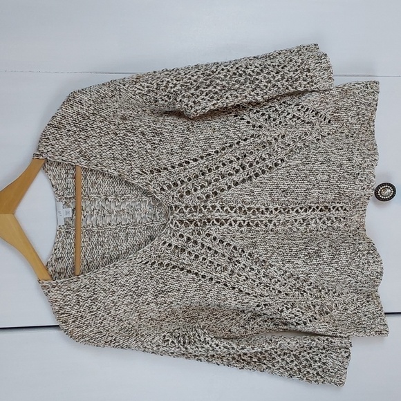 J Jill Womens Neutral Tan/Cream Open Knit Marled Vneck Sweater  Minimalist Sz.SP - Picture 1 of 9